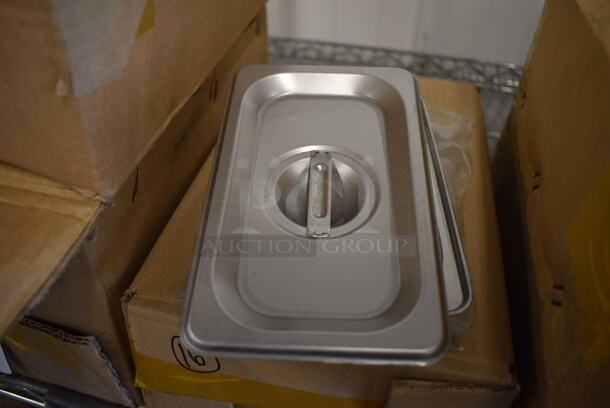 16 BRAND NEW IN BOX! Stainless Steel 1/9 Size Drop In Bin Lids. 16 Times Your Bid!