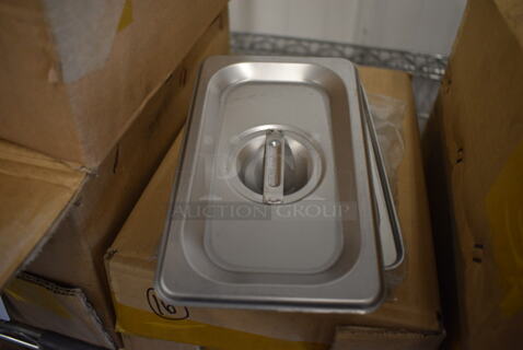 16 BRAND NEW IN BOX! Stainless Steel 1/9 Size Drop In Bin Lids. 16 Times Your Bid!