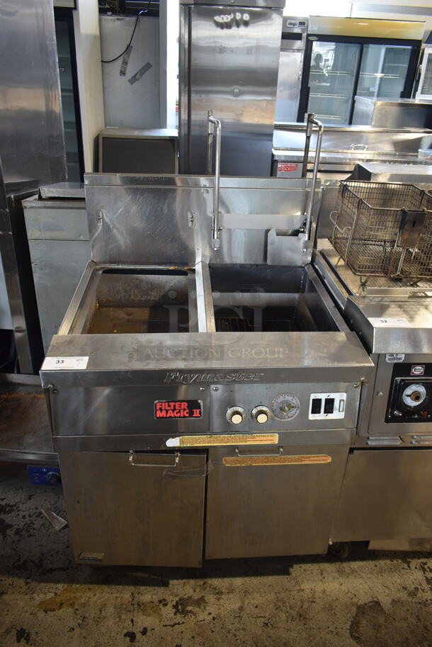 Frymaster FM145EBLSC Stainless Steel Commercial Natural Gas Powered Single Bay Deep Fat Fryer w/ Left Side Dumping Warming Station. 122,000 BTU. - Image 1 of 9