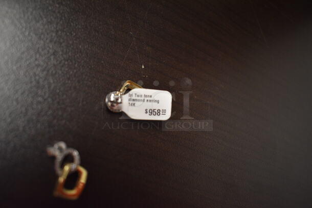 BRAND NEW! Ladies Two-Tone 14K Yellow & White Gold Two Tone Square Drop Pave Earring Pair  - Image 4 of 4