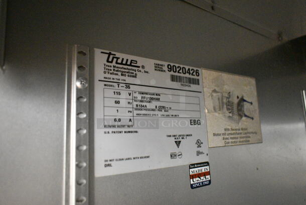 2017 True T-35 Stainless Steel Commercial 2 Door Reach In Cooler w/ Poly Coated Racks. 115 Volts, 1 Phase. Tested and Working! - Image 9 of 9