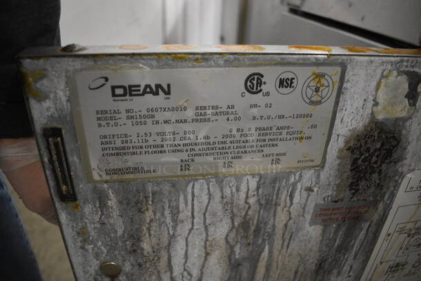 Dean Model SM150GN Stainless Steel Commercial Floor Style Natural Gas Powered Deep Fat Fryer w/ 2 Baskets on Commercial Casters. 120,000 BTU. 15.5x30x47 - Image 6 of 6