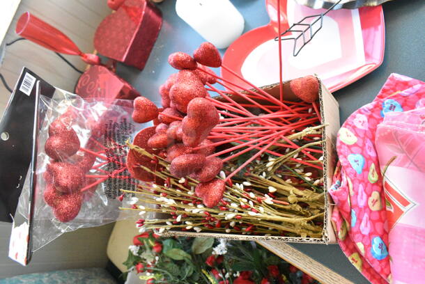 Wall Mount Table w/ Contents Including Valentines Day Decor. BUYER MUST REMOVE: Bring Tools and Manpower Needed To Remove This Item. (booth room)  - Image 7 of 10