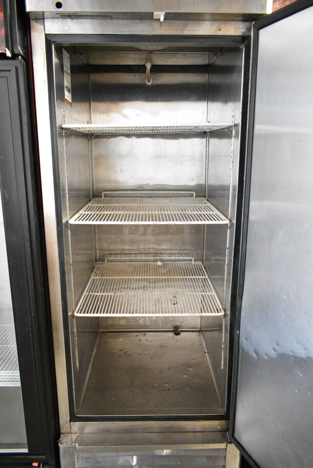 2017 Atosa MBF8505 Stainless Steel Commercial Single Door Reach In Cooler w/ Poly Coated Racks on Commercial Casters. 115 Volts, 1 Phase. Tested and Powers On But Does Not Get Cold - Image 3 of 4