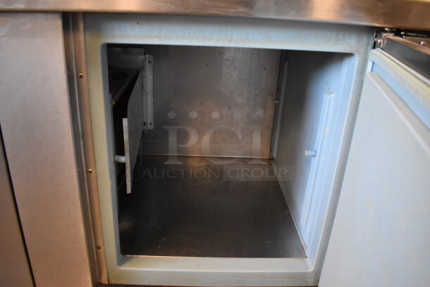 Delfield Stainless Steel Commercial Pizza Prep Table w/ 2 Tier Over Shelf on Commercial Casters. Missing 1 Caster. 115 Volts, 1 Phase. 76x32x69. Cannot Test - Unit Trips Breaker - Image 9 of 10