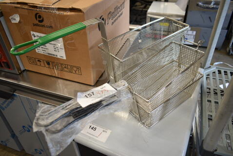 3 BRAND NEW SCRATCH AND DENT! Various Metal Fry Baskets. 5.5x23x9, 5.5x29x12.5. 3 Times Your Bid! 