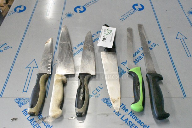 ALL ONE MONEY! Lot of 8 Various Utensils Including Knife and Sharpening Rod.  - Image 1 of 2