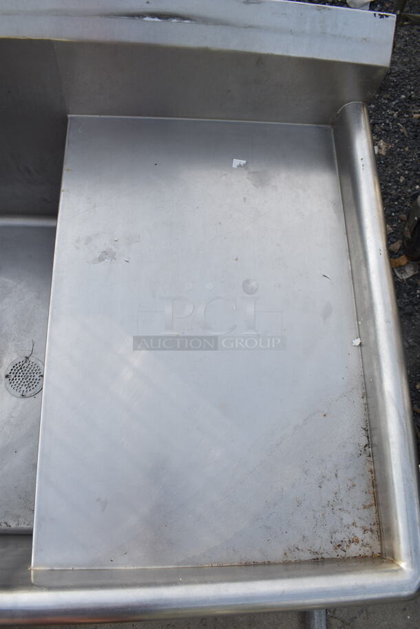 Stainless Steel Commercial L Shaped 3 Bay Sink w/ Dual Drain Board. No Legs. Bays 26x26x13, 18.5x21x13. Drain Boards 19.5x26 - Image 3 of 7