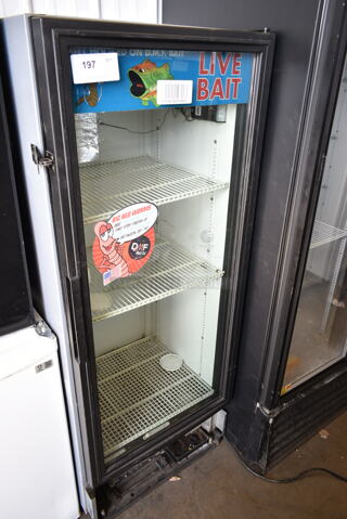 True GDM-12 Metal Commercial Single Door Reach In Cooler Merchandiser w/ Poly Coated Racks. 115 Volts, 1 Phase. Tested and Powers On But Does Not Get Cold
