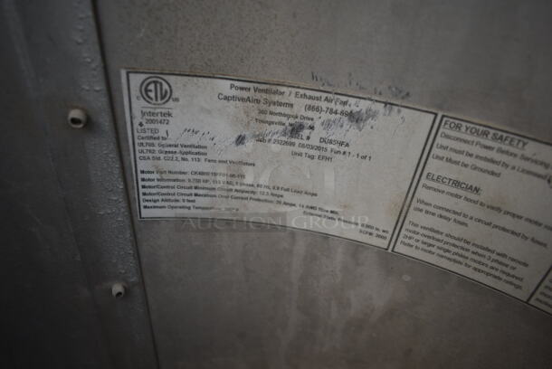CaptiveAire DU85HFA Metal Commercial Rooftop Mushroom Exhaust Fan. 115 Volts, 1 Phase. - Image 5 of 5