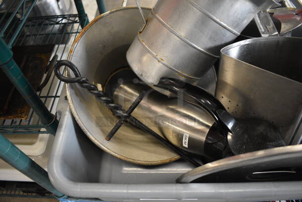 ALL ONE MONEY! Lot of Various Metal Items Including Lids, Bucket and Pitcher in Gray Bus Bin! - Image 4 of 4