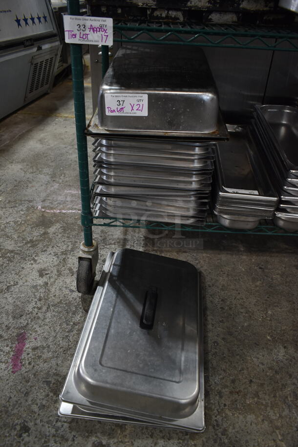 21 Stainless Steel Items Including 2 Chafing Dish Lids and Full Size Drop In Bins. 21 Times Your Bid!