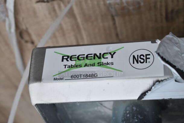 PALLET LOT of 8 Various BRAND NEW SCRATCH AND DENT! Items; Box of 4 Regency 460EGPC64 64" NSF Green Epoxy Mobile Shelving Post, ServIt 423ST5TSDS Solid Drop Down Side Tray Slide for 5-Pan Steam Tables, Regency 600DOS1272 Stainless Steel Double Deck Overshelf - 12" x 72" x 32", Regency 600SOS1896 Stainless Steel Single Deck Overshelf - 18" x 96" x 19 1/4", Box of 4 Regency 460EC2436 24" x 36" NSF Chrome Wire Shelf, 2 Regency 600TS3084S 30" x 84" 16-Gauge 304 Stainless Steel Commercial Work Table with Undershelf, Regency 600T1848G 18" x 48" 18-Gauge 304 Stainless Steel Commercial Work Table with Galvanized Legs and Undershelf. 8 Times Your Bid! - Image 9 of 11