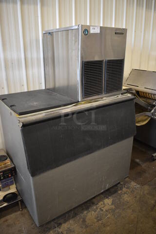 Hoshizaki F-1001MAH Stainless Steel Commercial Ice Head on Commercial Ice Bin. 208-230 Volts, 1 Phase. 49x34x73