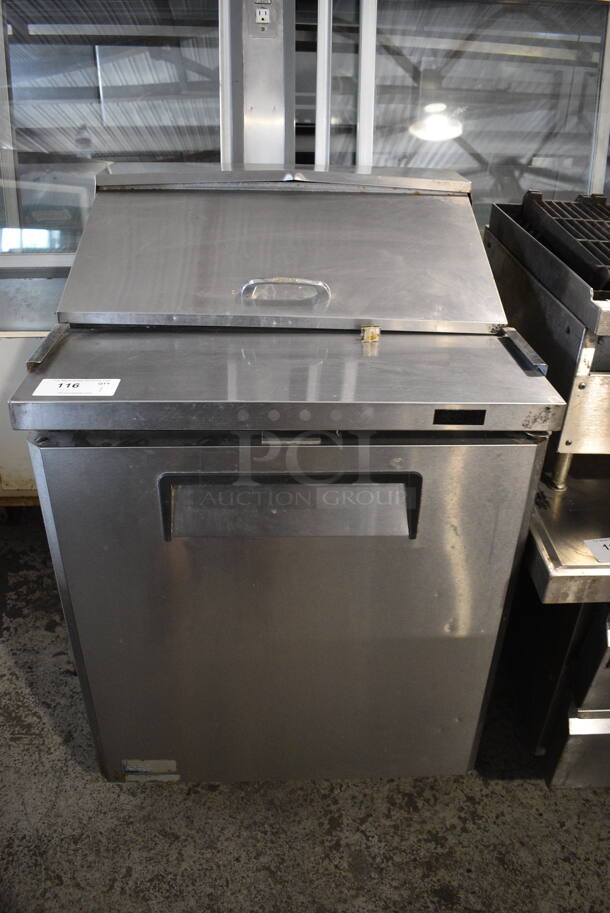 Turbo Air MST-28-N Commercial Stainless Steel Sandwich/Salad Prep Table With One Door Refrigerated Base and Polycoated Rack on Commercial Casters. 115V.  Tested and Powers On But Does Not Get Cold