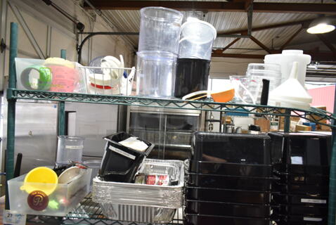 ALL ONE MONEY! Two Tier Lot of Various Items Including Poly Drop In Bins, Foil Bins, Containers and Rolls of Tickets