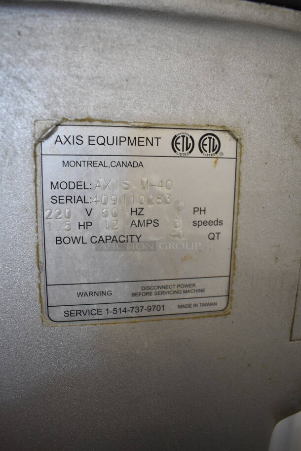 Axis AXIS M-40 Metal Commercial Floor Style 40 Quart Dough Mixer w/ Metal Mixing Bowl, Bowl Guard, Paddle and Whisk Attachments. 220 Volts, 1 Phase.  - Image 8 of 8