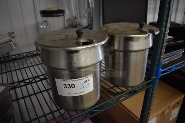 2 Stainless Steel Cylindrical Drop In Bins w/ Lids. 8x8x9. 2 Times Your Bid! - Image 3 of 3