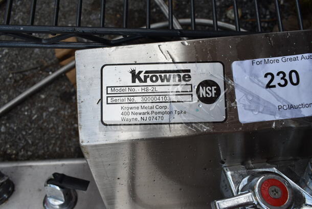 Krowne HS-2L Stainless Steel Commercial Single Bay Wall Mount Sink w/ Faucet and Handles.  - Image 5 of 5
