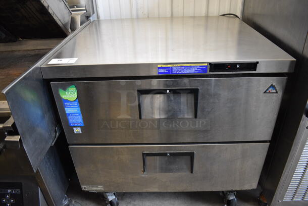 Everest Stainless Steel Commercial 2 Drawer Undercounter Cooler on Commercial Casters. 36x31.5x35. Tested and Working!