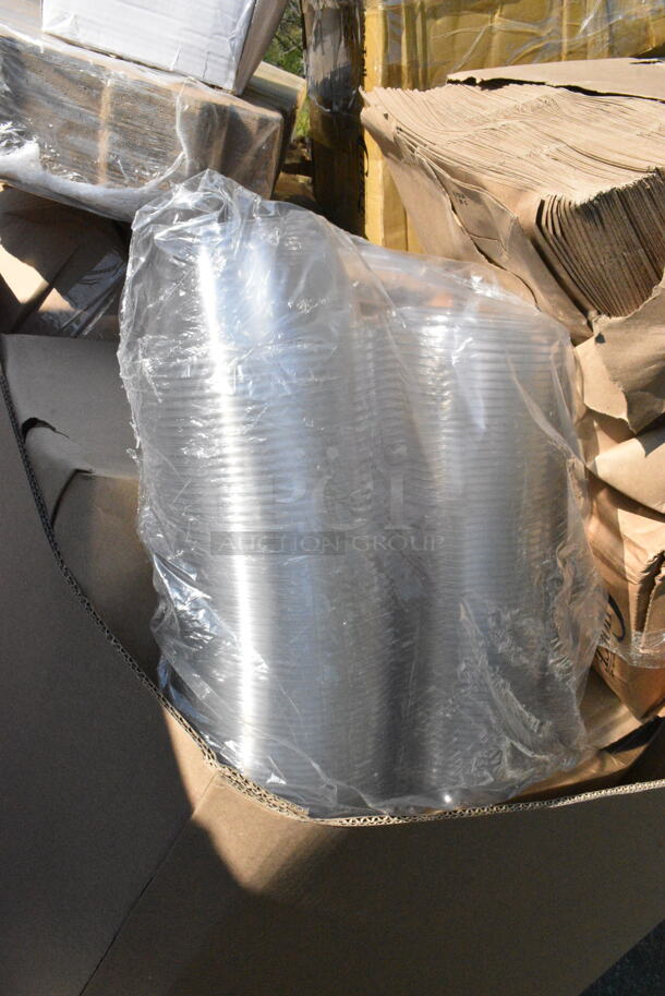 26 BRAND NEW Boxes Including 127CH4F Choice 24 oz. Clear RPET Tall Hinged Deli Container - 200/Case, 2 Box 127CH24F Choice 24 oz. Clear RPET Tall Hinged Deli Container - 200/Case, 500LDOME Choice 9 oz., 12 oz., 16 oz., 20 oz., 24 oz. Clear Dome Lid with 1" Hole - 1000/Case, 245CB12WHITE Choice 12" x 12" x 2" White Customizable Corrugated Plain Pizza Box - 50/Bundle, 245CB12PLN Choice 12" x 12" x 2" Kraft Customizable Corrugated Plain Pizza Box - 50/Case, 346BKFSNSPM Choice Medium Weight Black Wrapped Plastic Cutlery Set with Napkin and Salt and Pepper Packets - 250/Case, 500LFLAT Choice Clear Flat Lid with Straw Slot - 9, 12, 16, 20, and 24 oz. - 1000/Case, 760IC12W Choice 12 oz. White Paper Frozen Yogurt / Food Cup - 1000/Case. 26 Times Your Bid!  - Image 12 of 12