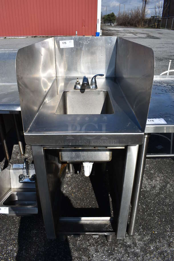 Stainless Steel Commercial Single Bay Sink w/ Faucet, Handle, Side and Back Splash Guards. 18x36x47. Bay 11x15x11