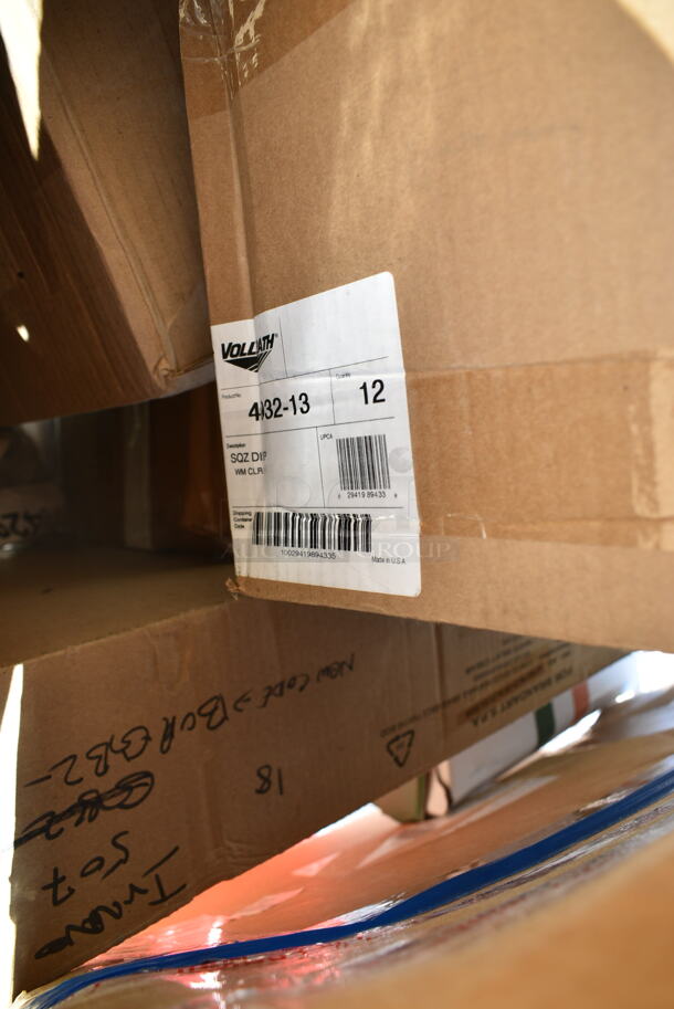 PALLET LOT of 22 BRAND NEW Boxes Including 496ALPF2X22PK American Louver Company 24" x 24" Plaster Frame ALPF2X2-2PK - 2/Pack, 427SD2828MP Lancaster Table & Seating Excalibur 27 1/2" x 27 1/2" Square Table Top with Textured Mixed Plank Finish, Vollrath 4932-13 Traex® Color-Mate™ 32 oz. Clear Single Tip Standard Squeeze Bottle,  600WS1830HD Regency 18" x 30" 16 Gauge Stainless Steel Heavy-Duty Solid Wall Shelf, 124ASEAG12 American Metalcraft ASEAG12 12" Round Gold Hammered Aluminum Seafood Tray, 4447572 Lavex 2.5 Gallon Plastic Dispensing Container. 22 Times Your Bid!  - Image 7 of 12