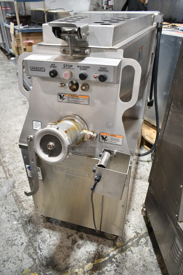 2019 Hobart MG2032 Metal Commercial Floor Style Electric Powered Meat Mixer Grinder w/ Foot Pedal on Commercial Casters. 208 Volts, 3 Phase. Tested and Working! - Image 1 of 6