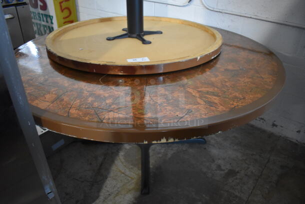 2 Various Round Leaf Patterned Tabletops on Metal Table Base. 42x42x30, 60x60x30. 2 Times Your Bid! - Image 2 of 4