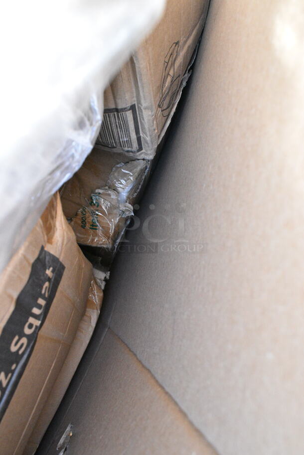 25 BRAND NEW Boxes Including Dart 60HT1 White Foam Hinged Lid Container 6" x 6" x 3" - 500/Case, 760PCC20 20 oz. Compostable PLA Paper Cold Cup, 200HD25-EO Choice 1/6 Standard Size Black Unprinted Embossed Heavy-Duty Plastic T-Shirt Bag, Gill BASE00151, 347TNYMRG2 Visions 2 oz. Clear Plastic Mini Margarita Glass - 120/Case. 25 Times Your Bid!  - Image 3 of 12