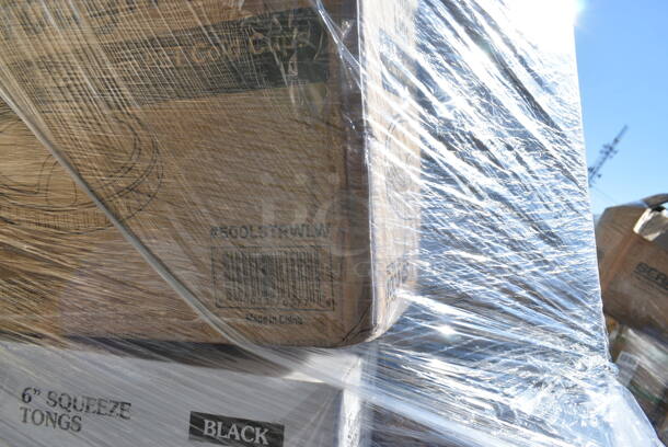PALLET LOT of 29 BRAND NEW Boxes Including 6 Box 130TONG6BLK Visions 6" Black Disposable Plastic Tongs - 72/Case, 500LSTRWLW Choice 9, 12, 16, 20, and 24 oz. Clear Sip-Through Lid with Extra-Wide Opening - 1000/Case, 966UPWIDEB-500 OneUp by Choice White 2-Ply Wide Interfold 6 1/2" x 8 1/2" Dispenser Napkin - 6000/Case, 760FFLRGNEWS Choice Large 16 oz. Paper Scoop Cup with Newsprint Design - 1000/Case, 500CC12 12 oz. Plastic Cold Cup - 1000/Case, 1504381M Carnival King 6" x 3/4" x 6 1/2" Large Foil Hamburger / Sandwich Bag - 1000/Case, 500CC12HD 12 oz. Plastic Cold Cup - 1000/Case, 500LSTRWLW Choice 9, 12, 16, 20, and 24 oz. Clear Sip-Through Lid with Extra-Wide Opening - 1000/Case. 29 Times Your Bid!  - Image 3 of 12