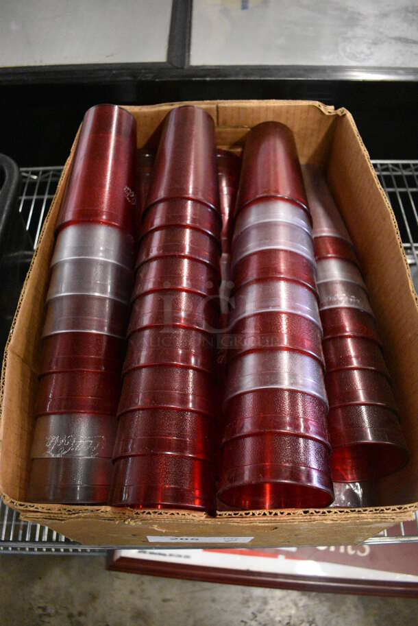 ALL ONE MONEY! Lot of Various Poly Beverage Tumblers; Red and Clear. 3.5x3.5x6.5