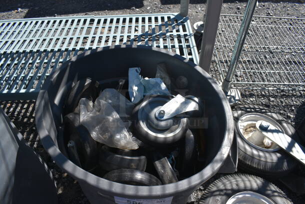 ALL ONE MONEY! Lot of Various Items Including Commercial Casters in Gray Poly Trash Can. 18x16x17 - Image 2 of 6
