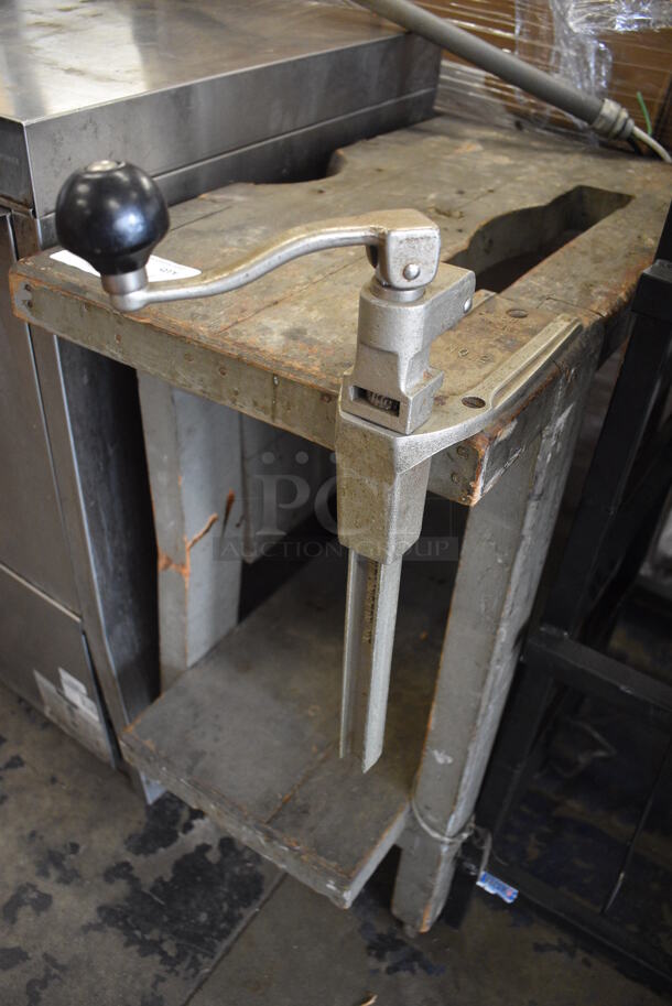 Wooden Cart w/ Under Shelf and Mounted Commercial Can Opener on Commercial Casters. 14.5x28x46 - Image 3 of 5