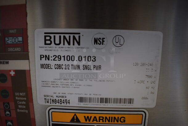 Bunn CDBC 2/2 TWIN Stainless Steel Commercial Countertop 4 Burner Coffee Machine. 120/208-240 Volts, 1 Phase. 16x18x25 - Image 6 of 7