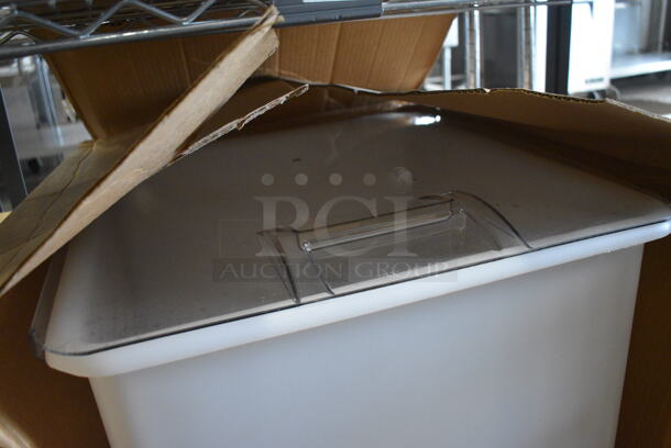 BRAND NEW IN BOX! Cambro White Poly Ingredient Bin w/ Clear Lid on Commercial Casters. 22x24x22 - Image 2 of 5