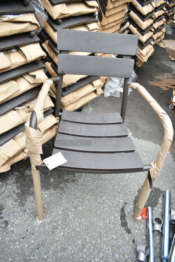 40 BRAND NEW! BFM Seating PH301CBR-BZ Brown Outdoor Dining Height Chair w/ Arm Rests. 40 Times Your Bid! - Image 3 of 5