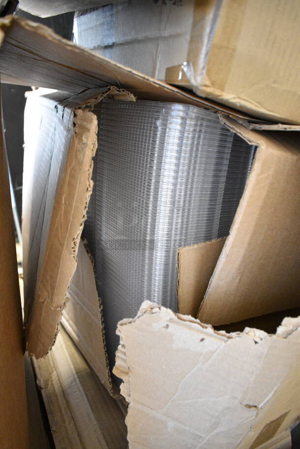 PALLET LOT of 15 BRAND NEW Boxes Including Dart 205HT1 White Foam Take Out Container with Perforated Hinged Lid 9" x 6" x 3" - 200/Case, CT-SC-U3L-LP World Centric 48 oz. PLA Lined Compostable Fiber Box - 400/Case, 394325XL Noble NexGen Powder-Free Disposable Blue Hybrid 3 Mil Thick Gloves - Extra Large - 1000/Case, 5014046XXH Lavex Pro 45 Gallon 3 Mil 40" x 46" Low Density Heavy-Duty Industrial Contractor Black Trash Bag / Can Liner - 50/Case, 394365L Noble Products Powder-Free Disposable Clear Vinyl Gloves for Foodservice - Large - 1000/Case, 245CB12PLN Choice 12" x 12" x 2" Kraft Customizable Corrugated Plain Pizza Box - 50/Case, 2 Box 129MCR50B Choice 43 oz. Black Round Microwavable Heavy Weight Container with Lid 9" - 150/Case. 15 Times Your Bid!  - Image 9 of 11