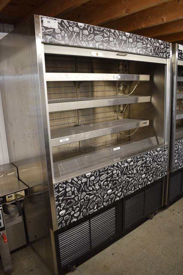 Pinnacle Model SCAS60R Stainless Steel Commercial Floor Style Open Grab N Go Merchandiser w/ Metal Shelves on Commercial Casters. 115/208-230 Volts, 1 Phase. 60x33x79