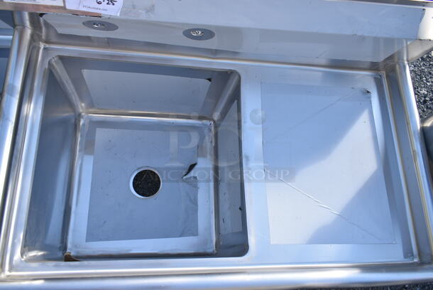 BRAND NEW SCRATCH AND DENT! Regency 600S1181818R 38 1/2" 16-Gauge Stainless Steel One Compartment Commercial Sink with Galvanized Legs and 1 Drainboard - 18" x 18" x 14" Bowl - Image 4 of 6