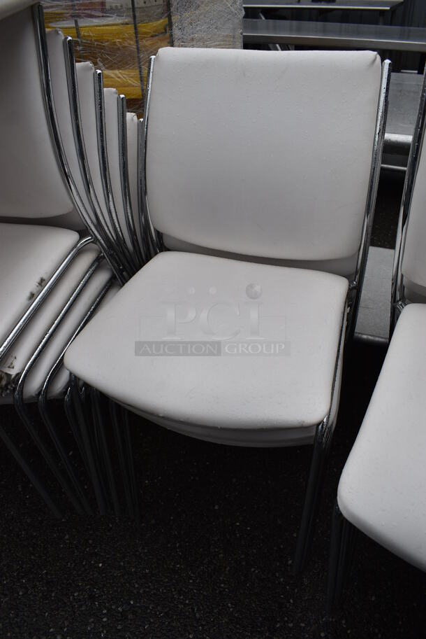 16 White Dining Chairs on Chrome Finish Metal Frames. Stock Picture - Cosmetic Condition May Vary. 20x23x35. 16 Times Your Bid! - Image 3 of 4