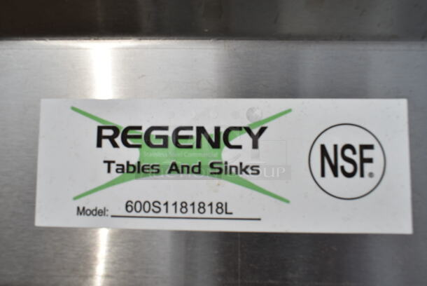BRAND NEW SCRATCH AND DENT! Regency 600S1181818L Stainless Steel Single Bay Sink w/ Left Side Drain Board. Bay 18x18x14. Drain Board 12x15 - Image 5 of 5