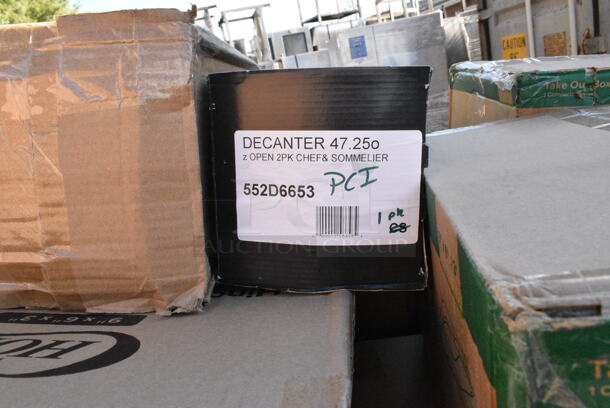 30 BRAND NEW! Items Including 394365L Noble Products Powder-Free Disposable Clear Vinyl Gloves for Foodservice - Large - 1000/Case, 394345L Noble NexGen Powder-Free Disposable Black Hybrid 3 Mil Thick Gloves - Large - 1000/Case, 395TO961 EcoChoice 9" x 6" x 3" Compostable Sugarcane / Bagasse 1 Compartment Take-Out Container - 200/Case, 552D6653 Chef & Sommelier D6653 47.36 oz. Open Up Decanter by Arc Cardinal - 2/Case, 130WSPOON Choice Medium Weight White Plastic Teaspoon - 1000/Case, 760WY9LT Lavex 9 oz. Translucent, Individually Wrapped Cups - 1000/Case, 395RP10PF EcoChoice No PFAS Added 10" Natural Bagasse Blend Plate - 500/Case. 30 Times Your Bid!  - Image 7 of 12