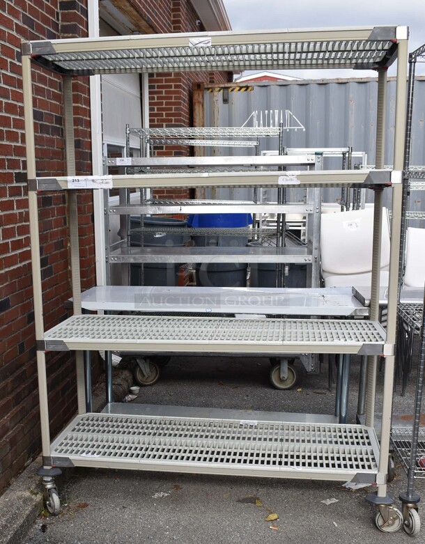 Metro Max Poly and Metal 4 Tier Wire Shelving Unit on Commercial Casters. BUYER MUST DISMANTLE. PCI CANNOT DISMANTLE FOR SHIPPING. PLEASE CONSIDER FREIGHT CHARGES. 60x24x80 - Image 1 of 5
