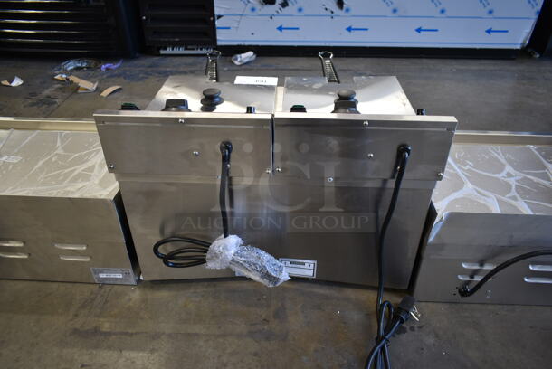 BRAND NEW SCRATCH AND DENT! Avantco 177F202 Stainless Steel Commercial Countertop Electric Powered 2 Bay Deep Fat Fryer w/ 2 Lids and 2 Fry Baskets. 208/240 Volts, 1 Phase. - Image 8 of 9