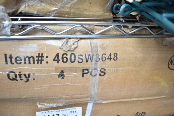 3 BRAND NEW SCRATCH AND DENT! Items; 2 Regency 460SW3648 Spec Line 36" x 48" NSF Stainless Steel Wire Shelf, Regency 460EG1842 18" x 42" NSF Green Epoxy Wire Shelf. 3 Times Your Bid! May Be Missing Pieces.  - Image 4 of 6