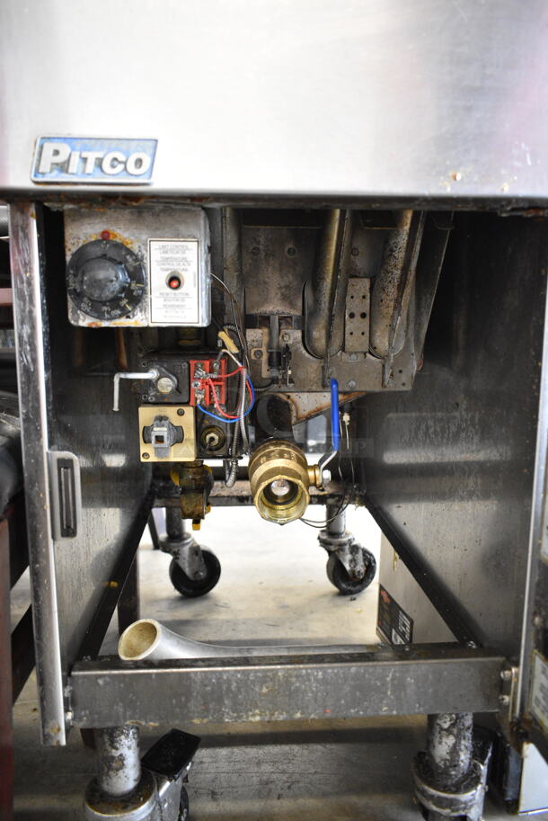 2015 Pitco Frialator SG14 Stainless Steel Commercial Floor Style Natural Gas Powered Deep Fat Fryer on Commercial Casters. 110,000 BTU.  - Image 7 of 8