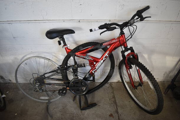 Next Dual Suspension Power Climber Metal Red Mountain Bicycle. 24x67x42