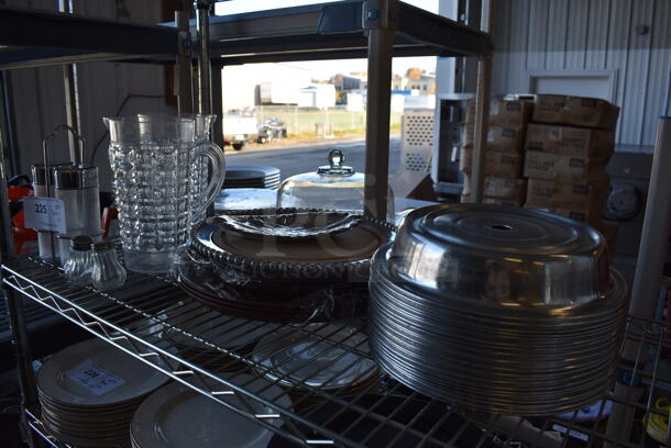 ALL ONE MONEY! Tier Lot of Various Items Including Metal Dome Cover Lids, Salt Shakers and Glass Pitcher - Image 2 of 7