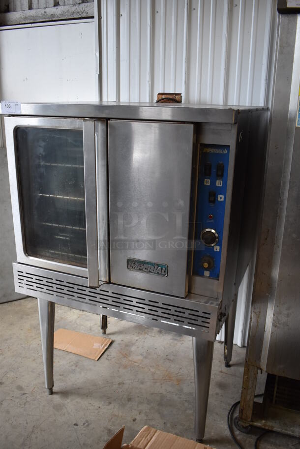 Imperial Stainless Steel Commercial Natural Gas Powered Full Size Convection Oven w/ View Through Door, Solid Door, Thermostatic Controls and Metal Oven Racks on Metal Legs. 38x40x61 - Image 3 of 8